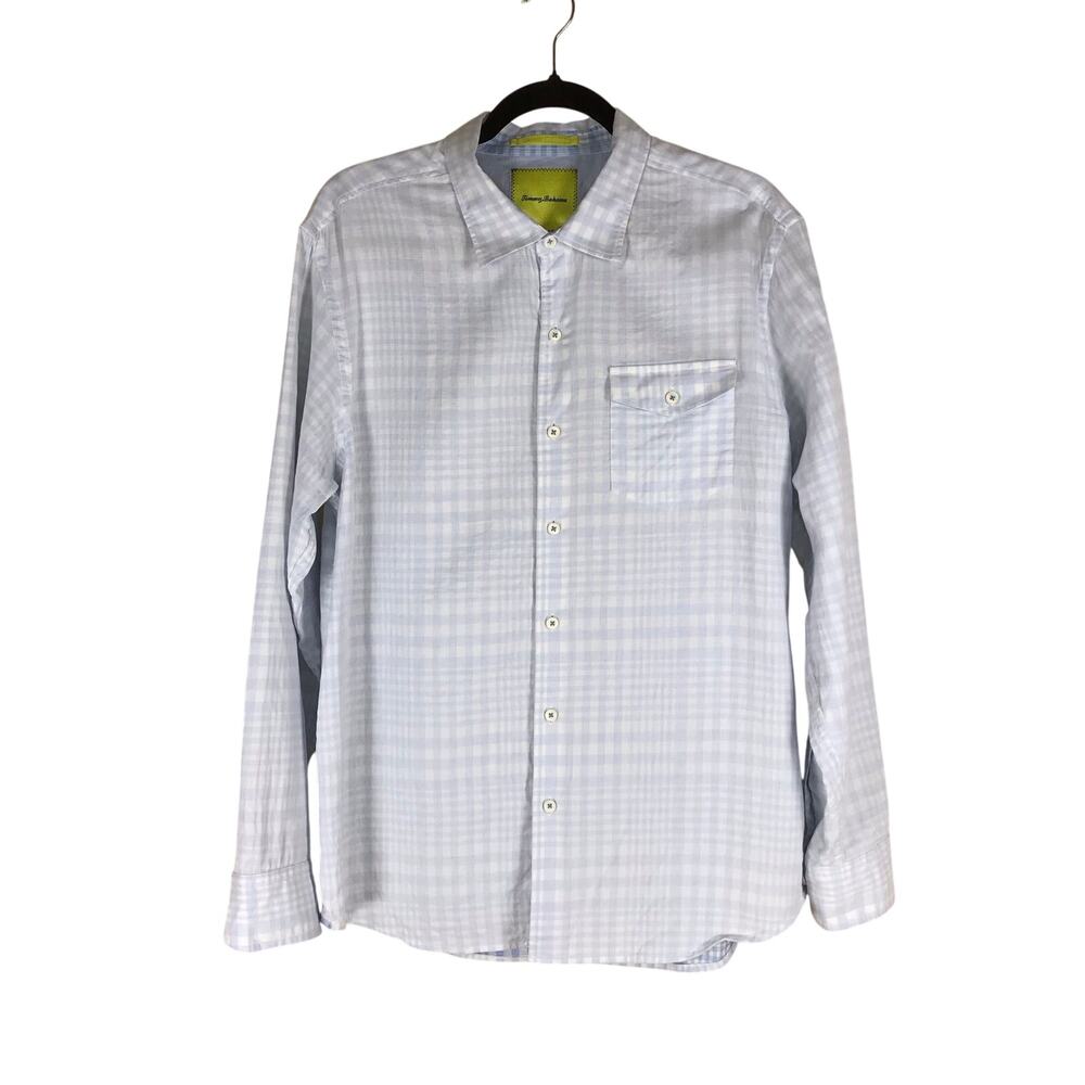 Tommy Bahama Island Modern Fit Shirt Men’s Large Blue White Plaid 100% Cotton